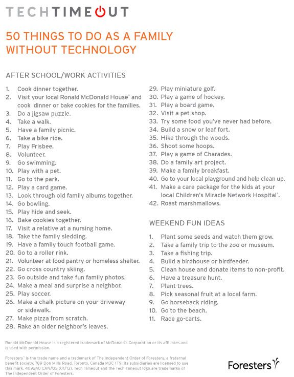50 Things to Do as a Family Without Technology