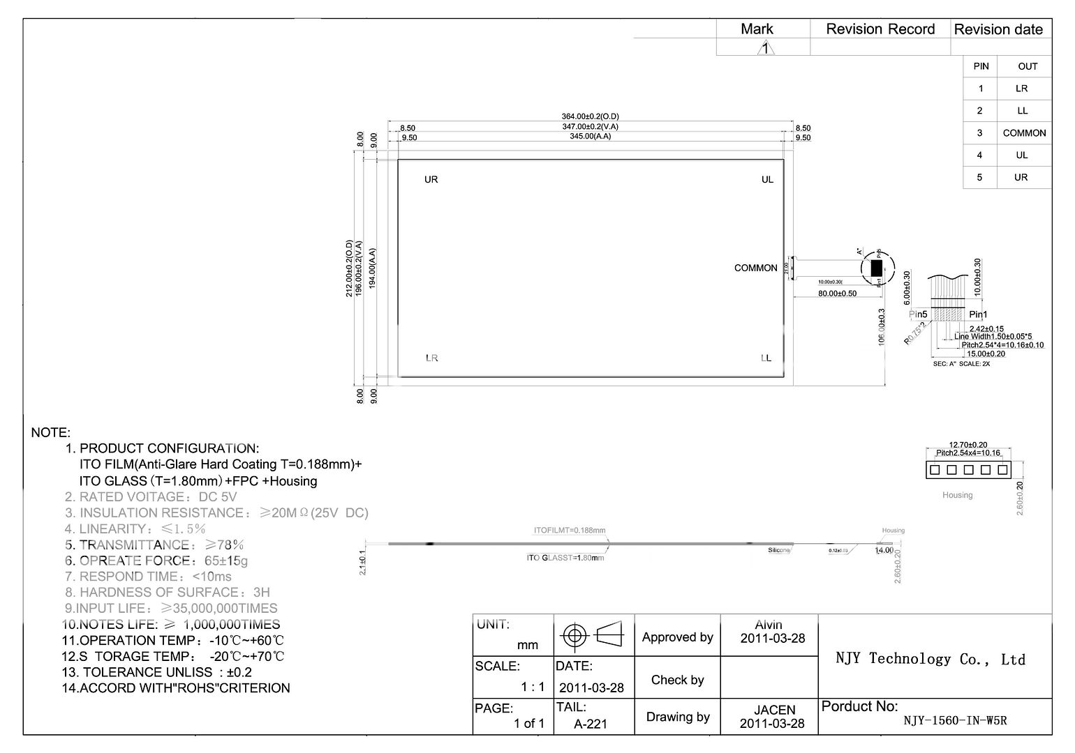 NEW 15.6 INCH (1610) 5 WIRE RESISTIVE TOUCH SCREEN WITH USB INTERFACE