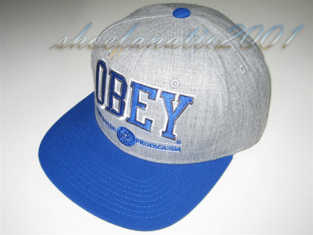 Obey Propaganda Box Logo Shepard Fairy Snap Back Grey Blue KAWS 