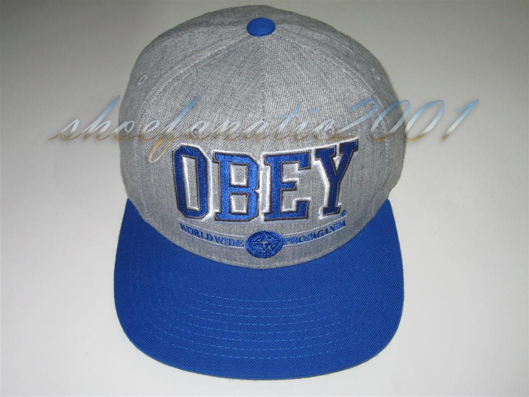 Obey Propaganda Box Logo Shepard Fairy Snap Back Grey Blue KAWS 