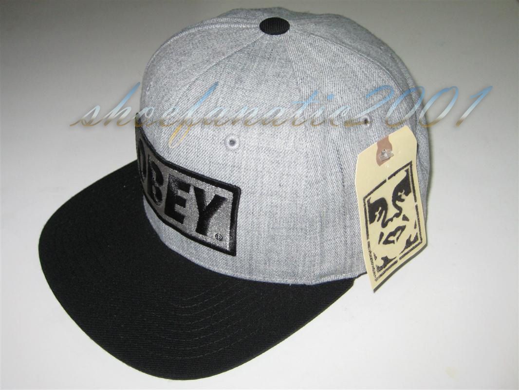 Obey Propaganda Box Logo Shepard Fairy Snap Back Black Grey KAWS 