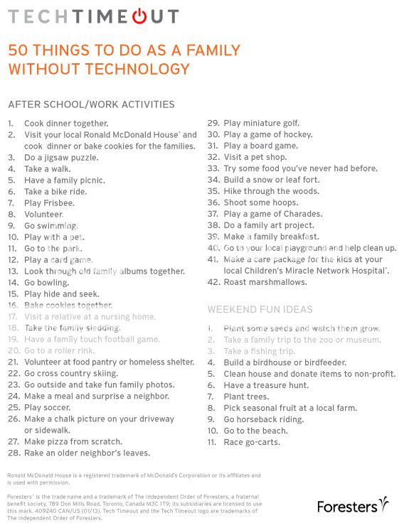 50 Things to Do as a Family Without Technology